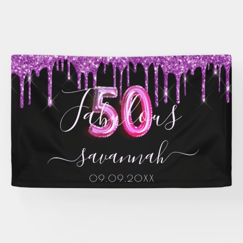 50  Fabulous birthday black purple glitter Banner