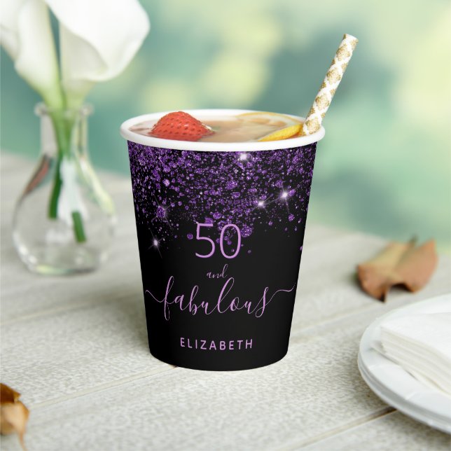 50 fabulous birthday black purple glitter  paper cups (Insitu)