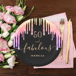 50 fabulous birthday black rainbow glitter sparkle paper plates<br><div class="desc">A trendy and glamorous 50th birthday paper plate. A classic black background decorated with rainbow colored faux glitter drips, paint dripping look in purple, pink and rose gold. With the text: 50 and fabulous. Personalize and add a name. Golden colored text. The word Fabulous is written with a modern hand...</div>