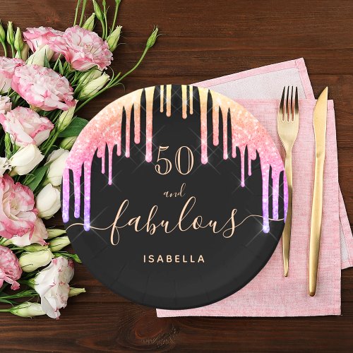 50 fabulous birthday black rainbow glitter sparkle paper plates