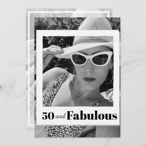 50 Fabulous Birthday Black White  Photo Frame Invitation