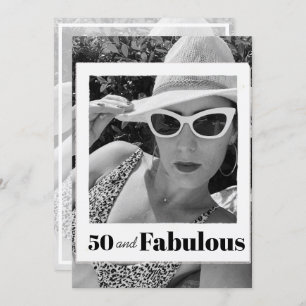 50 Fabulous Birthday Black White Photo Frame Invitation