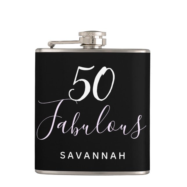 50 Fabulous birthday black white typography script Flask (Front)