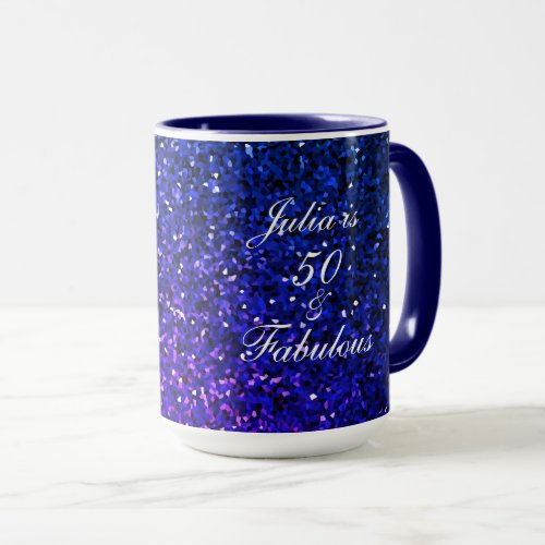 50 Fabulous Birthday Blue Glitter Gift Favor  Mug