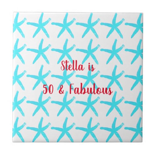 50  Fabulous Birthday Blue Starfish Patterns Cute Ceramic Tile