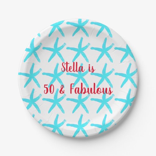 50  Fabulous Birthday Blue Starfish Patterns Cute Paper Plates