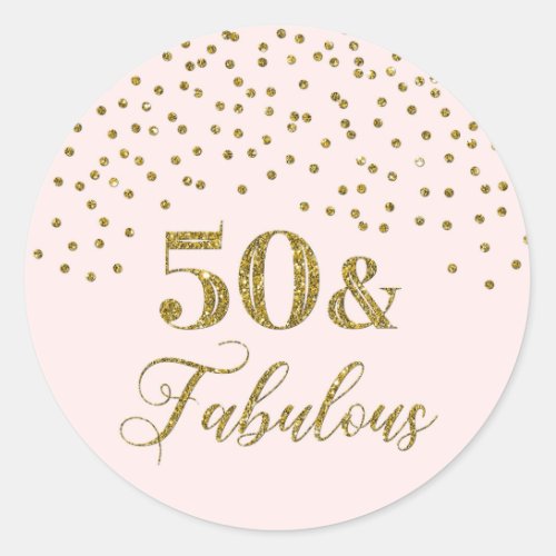 50  Fabulous Birthday Blush Pink Gold Confetti Classic Round Sticker