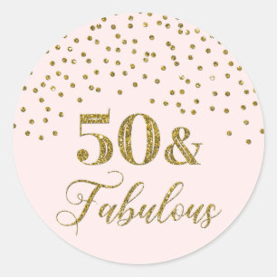 50 & Fabulous Birthday Blush Pink Gold Confetti Classic Round Sticker