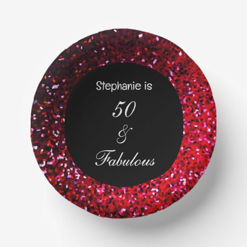 50 Fabulous Birthday Burgundy Glitter Pink Red Paper Bowls
