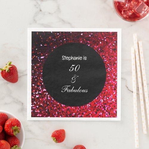 50 Fabulous Birthday Burgundy Pink Red Glitter Paper Dinner Napkins