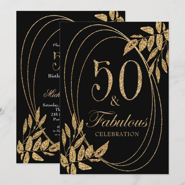 50 & Fabulous Birthday Celebration Gold Glitter Invitation (Front/Back)