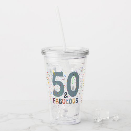 50  Fabulous Birthday Confetti Blue Typography Acrylic Tumbler