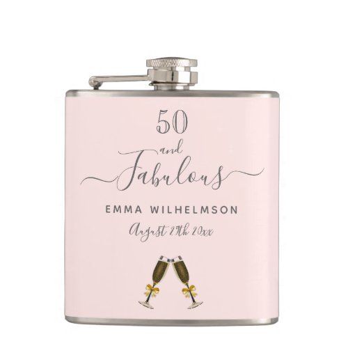 50 fabulous birthday custom photo rose gold pink flask