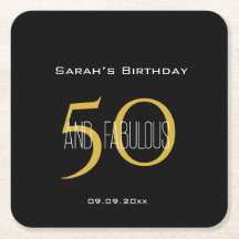 50 & Fabulous Birthday Elegant Black and Gold 