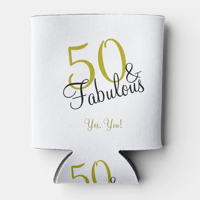 50 & Fabulous Birthday Elegant Gold Can Cooler (Front)