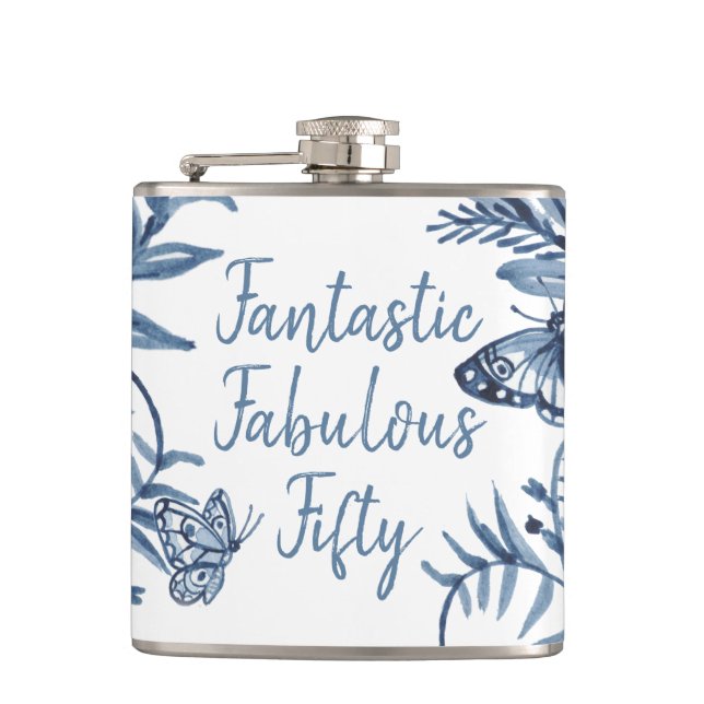 50 & Fabulous Birthday Fiftieth 50th Celebration Flask (Front)