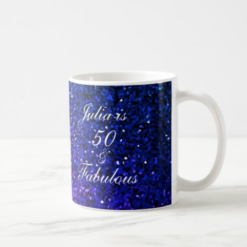50 Fabulous Birthday Gift Favor Blue Glitter  Coffee Mug
