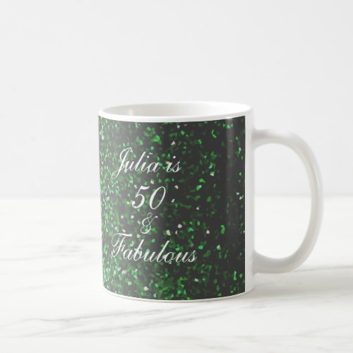 50 Fabulous Birthday Gift Favor Green Glitter Coffee Mug