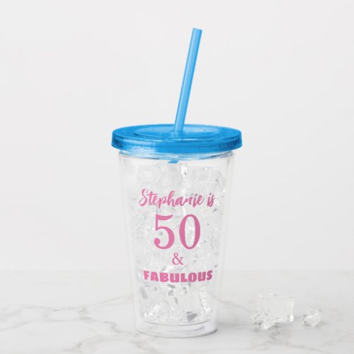 50 Fabulous Birthday Gift Favor Name Monogram Acrylic Tumbler