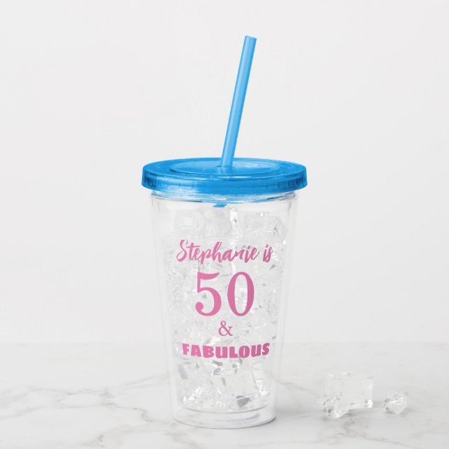 50 Fabulous Birthday Gift Favor Name Monogram Acrylic Tumbler (Back Ice)