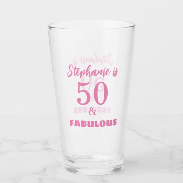 50 Fabulous Birthday Gift Favor Name Monogram Glass (Front)