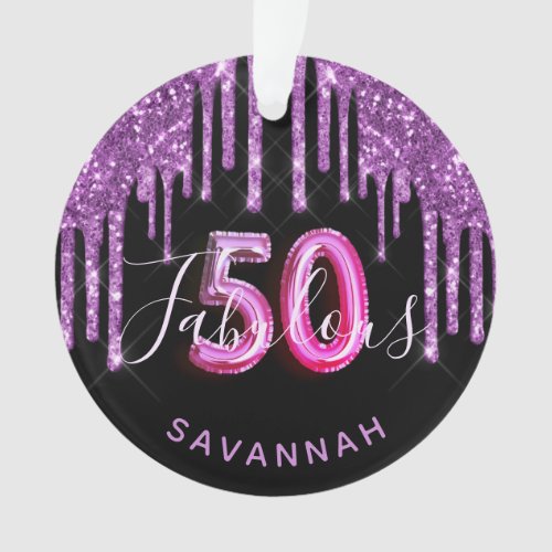 50 Fabulous birthday glitter black purple glam Ornament