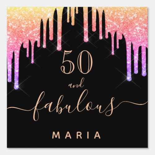 50 fabulous birthday glitter black rainbow sparkle sign