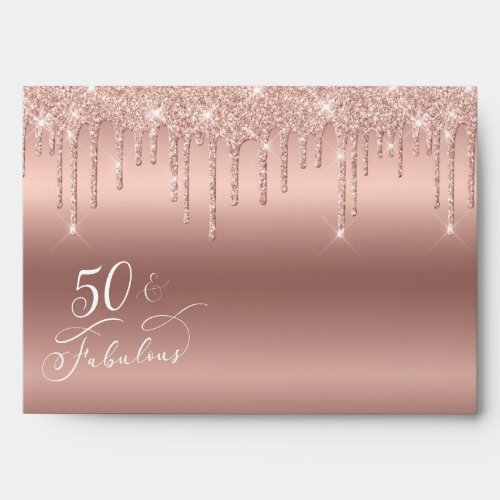 50 Fabulous Birthday Glitter Rose Gold Envelope