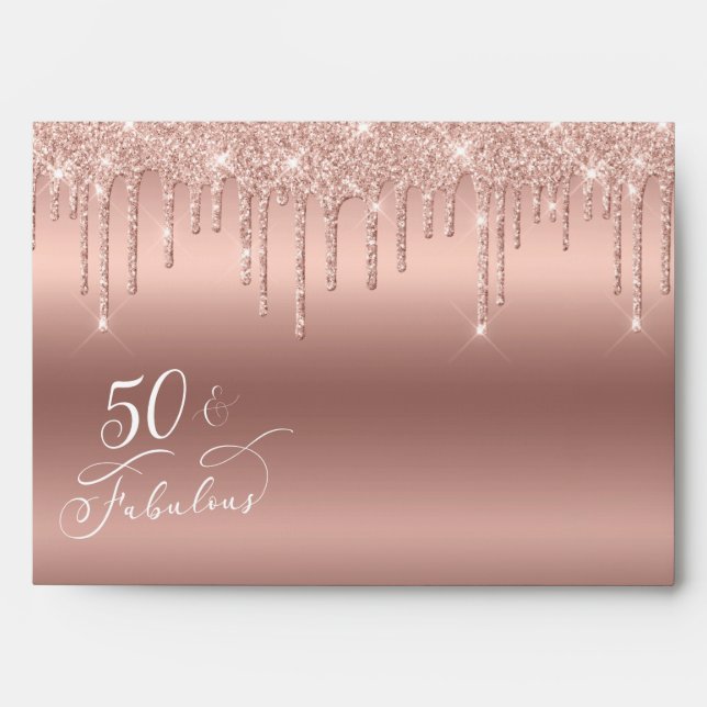 50 Fabulous Birthday Glitter Rose Gold Envelope (Front)