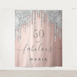 50 fabulous birthday glitter rose gold silver tapestry