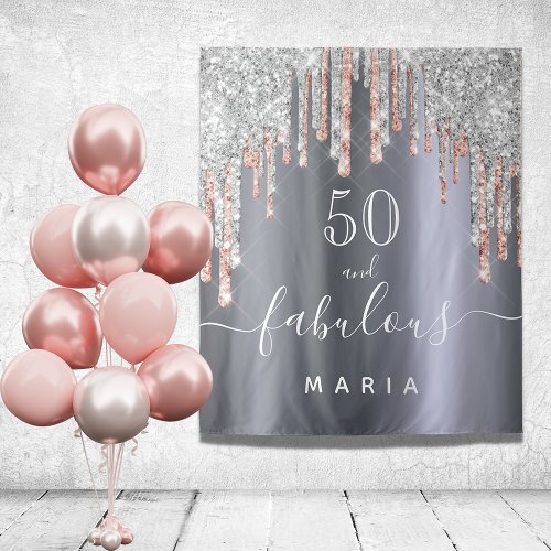50 fabulous birthday glitter silver rose gold tapestry