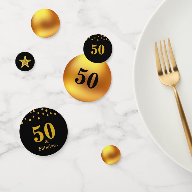 50 & Fabulous Birthday Gold Black Table Confetti (Group)