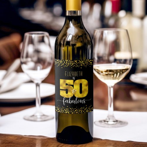 50 fabulous birthday gold foil dots on black glam wine label