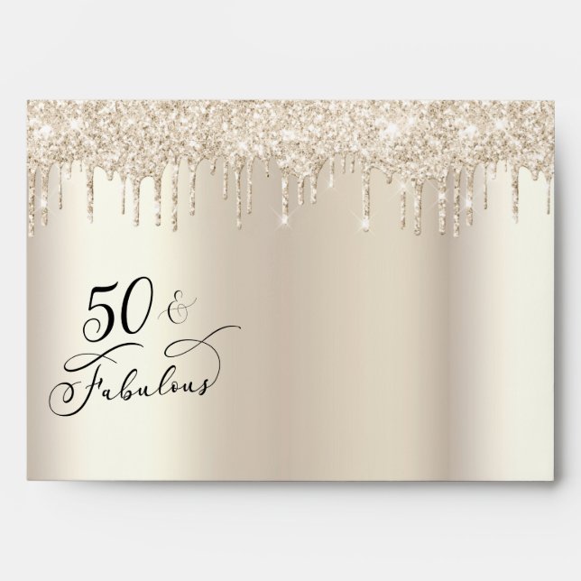 50 Fabulous Birthday Gold Glitter Envelope (Front)