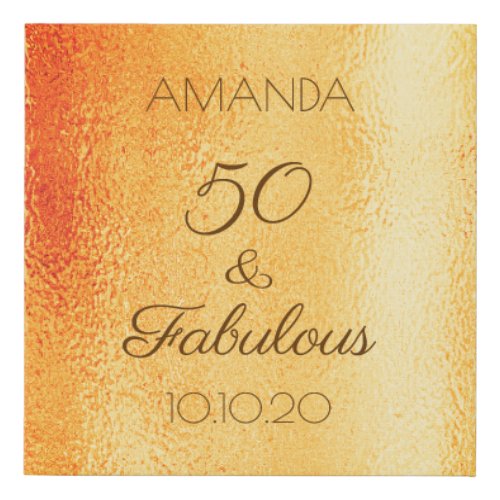 50 fabulous birthday gold metallic bow name faux canvas print