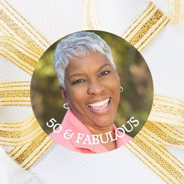 50 fabulous birthday gold name classic round sticker (Creator Uploaded)