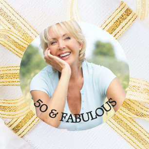 50 fabulous birthday gold name classic round sticker