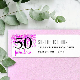 50 fabulous birthday hot pink glitter chic address label