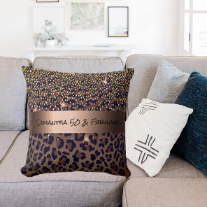 50 & Fabulous Birthday leopard pattern glam name Throw Pillow
