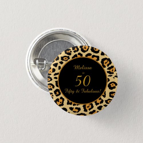 50  Fabulous Birthday Leopard Print Button