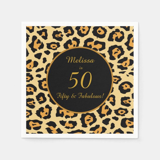 50 Fabulous Birthday Leopard Print Cocktail Napkins (Front)