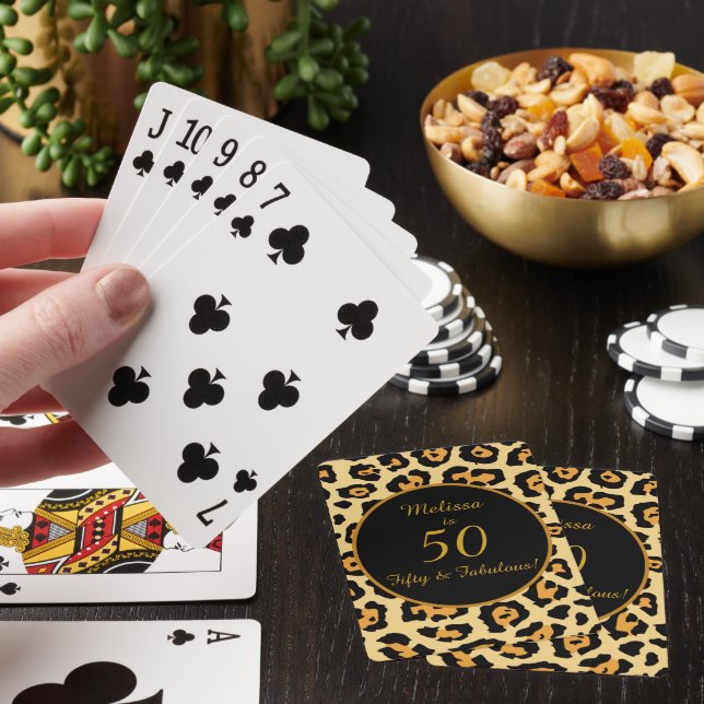 50 Fabulous Birthday Leopard Print  Poker Cards (In Situ)
