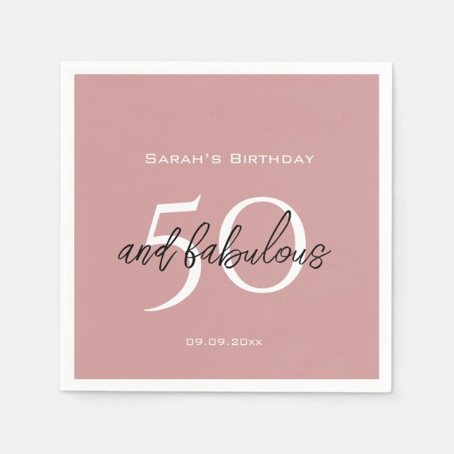 50 & Fabulous Birthday Modern Dusty Pink Girly  Napkins (Front)