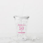 50 Fabulous Birthday Name Monogram Gift Favor 2024 Acrylic Tumbler<br><div class="desc">Designed with elegant & simple pink text templates for age and name,  this is perfect for the 50th birthday party celebrations or gifts or party favors! You can edit the text to change the name and age as you need!</div>