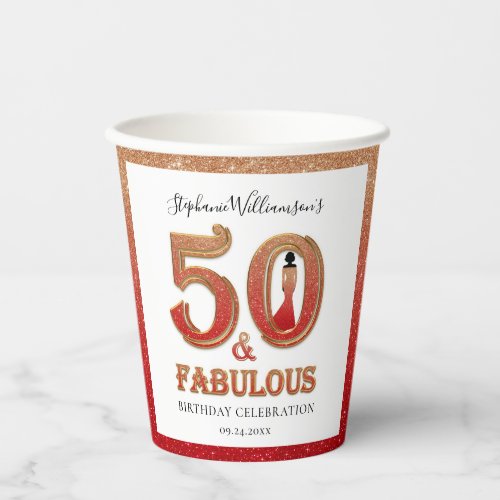 50  Fabulous Birthday Ombre Glitter Paper Cups