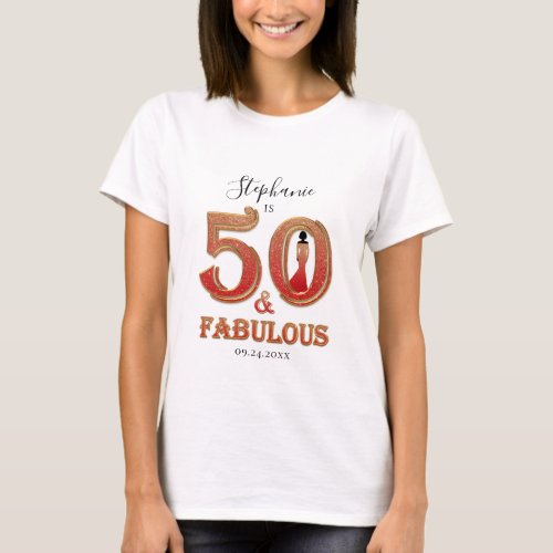 50  Fabulous Birthday Ombre Glitter T_Shirt