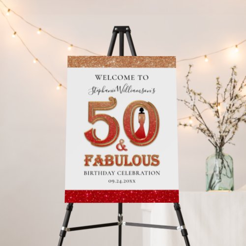 50  Fabulous Birthday Ombre Glitter Welcome Foam Board