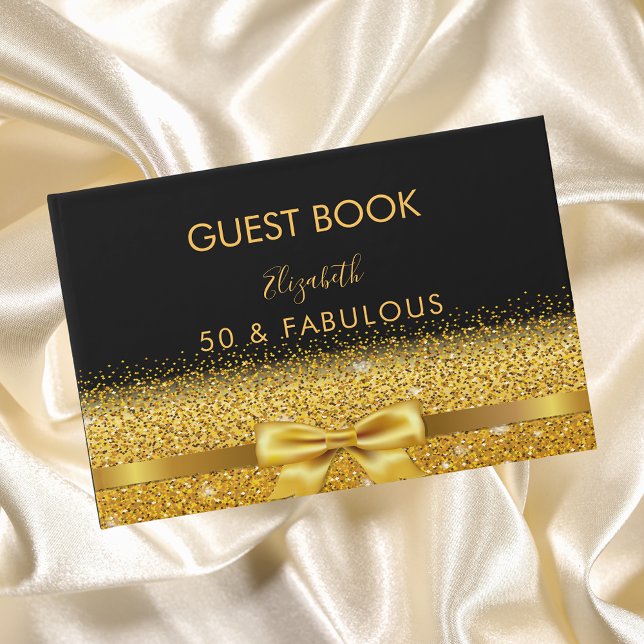 50 fabulous birthday party black gold bow elegant guest book (Creator Uploaded)