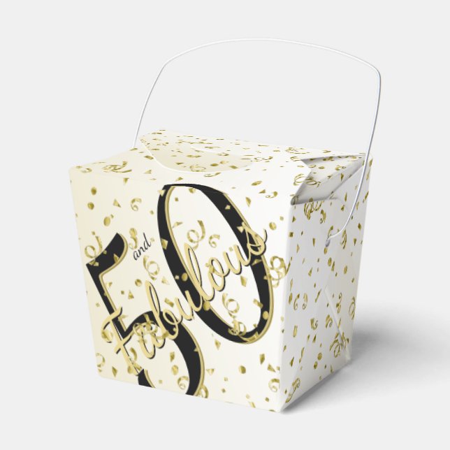 50 & Fabulous Birthday Party Black/Gold Message Favor Boxes (Front Side)