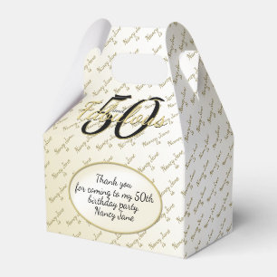 50 & Fabulous Birthday Party Black/Gold Message Favor Boxes